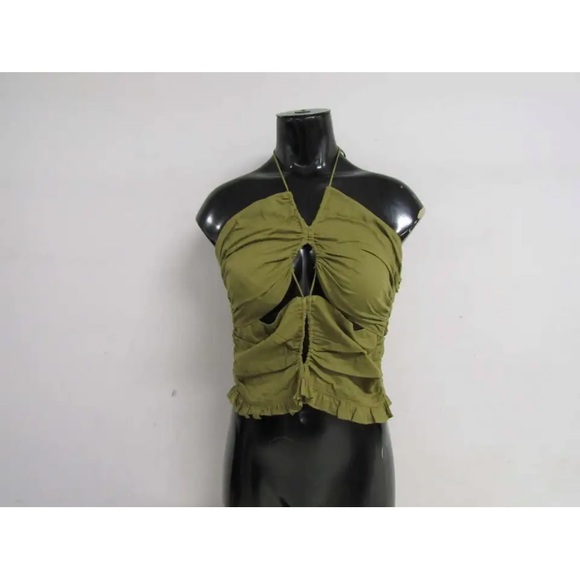 NWT Magali Pascal Fenix Halter criss cross strappy tie crop top tank Moss green - Picture 6 of 13